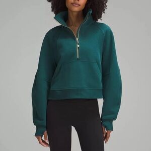lululemon quarter zip funnel neck scuba - storm teal and gold zipper